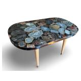 Mid Century Modern Coffee Table with Polished Agate Stone Top