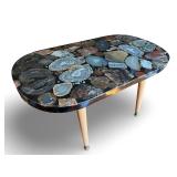 Mid Century Modern Coffee Table with Polished Agate Stone Top