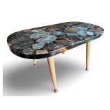 Mid Century Modern Coffee Table with Polished Agate Stone Top