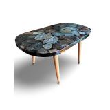 Mid Century Modern Coffee Table with Polished Agate Stone Top