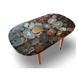 Mid Century Modern Coffee Table with Polished Agate Stone Top
