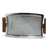 Vintage Metal Serving Tray with Wooden Handles