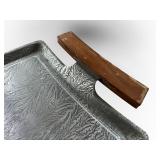 Vintage Metal Serving Tray with Wooden Handles