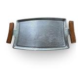 Vintage Metal Serving Tray with Wooden Handles