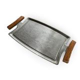 Vintage Metal Serving Tray with Wooden Handles