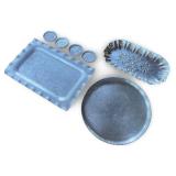 Vintage Hand-Etched Aluminum Serving Trays and Coasters Set