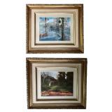 Pair of Vintage Foil Engraving Pictures with Ornate Frames