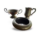 Set of 3 Vintage Brass Decorative Bowls and Mug