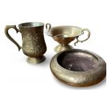 Set of 3 Vintage Brass Decorative Bowls and Mug
