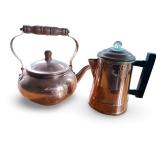 Vintage Copper Tea Kettle and Coffee Pot Set