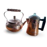 Vintage Copper Tea Kettle and Coffee Pot Set