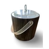 Vintage Woodgrain Ice Bucket with Clear Acrylic Handle and Lid