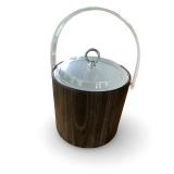 Vintage Woodgrain Ice Bucket with Clear Acrylic Handle and Lid