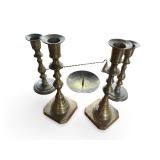 Set of 4 Vintage Brass Candlesticks with Candle Snuffer and Candle Plate