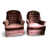 Pair of Vintage Maroon Velvet Tufted Armchairs