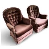 Pair of Vintage Maroon Velvet Tufted Armchairs