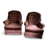 Pair of Vintage Maroon Velvet Tufted Armchairs