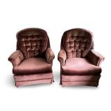 Pair of Vintage Maroon Velvet Tufted Armchairs