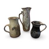 Set of 3 Handcrafted Studio Pottery Pitchers