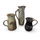 Set of 3 Handcrafted Studio Pottery Pitchers