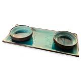 Japanese Ceramic Serving Tray with 2 Matching Bowls, Blue Glaze