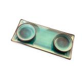 Japanese Ceramic Serving Tray with 2 Matching Bowls, Blue Glaze