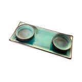 Japanese Ceramic Serving Tray with 2 Matching Bowls, Blue Glaze