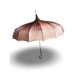 Vintage Pink Umbrella with Green Handle and Unique Canopy