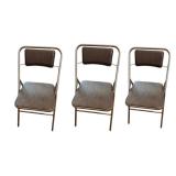 Set of 3 Metal Folding Chairs with Wood Grain Seats and Backs