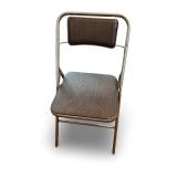 Set of 3 Metal Folding Chairs with Wood Grain Seats and Backs