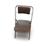 Set of 3 Metal Folding Chairs with Wood Grain Seats and Backs