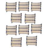 Set of 10 Woven Placemats with Fringe and Blue Accent