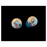 Pair of Blue Daisy Button Pattern Glass Shakers with Silver-Tone Lids