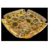 Vintage Amber Bubble Glass Ashtray with Square Design