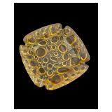 Vintage Amber Bubble Glass Ashtray with Square Design