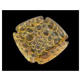Vintage Amber Bubble Glass Ashtray with Square Design
