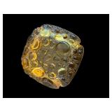 Vintage Amber Bubble Glass Ashtray with Square Design