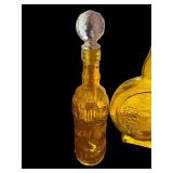 Set of 3 Amber Glass Decanters with Crystal Stoppers