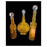 Set of 3 Amber Glass Decanters with Crystal Stoppers