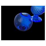 Cobalt Blue Pressed Glass Pitcher, Apothecary Jar, and Art Glass Sphere Set
