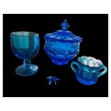 Collection of 4 Vintage Blue Glass Decor Pieces