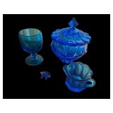 Collection of 4 Vintage Blue Glass Decor Pieces