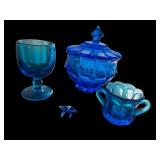 Collection of 4 Vintage Blue Glass Decor Pieces