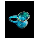 Vintage Blue and Gold Art Glass Decanter with Stopper