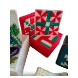 Set of Handcrafted Needlepoint Coasters and Holders