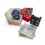 Set of Handcrafted Needlepoint Coasters and Holders