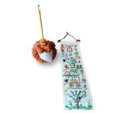 Vintage Embroidered Wall Hanging and Yarn Doll Broom Decor Set