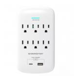 Monster Essentials Power Wall Tap Surge Protector, 6 Outlets + USB Ports White