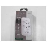 Monster Essentials Power Wall Tap Surge Protector, 6 Outlets + USB Ports White