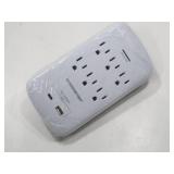 Monster Essentials Power Wall Tap Surge Protector, 6 Outlets + USB Ports White